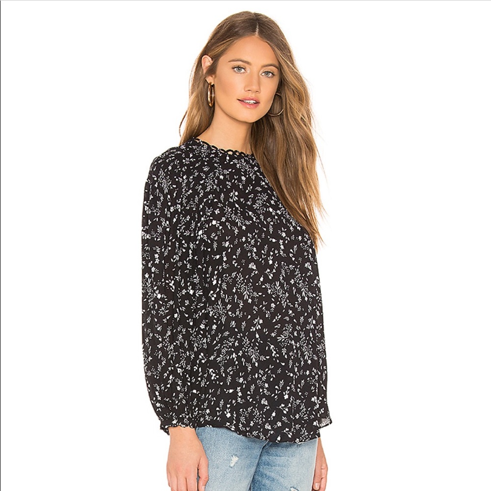Joie Lissane Floral Peasant Shirred Top in Caviar - Picture 2 of 8